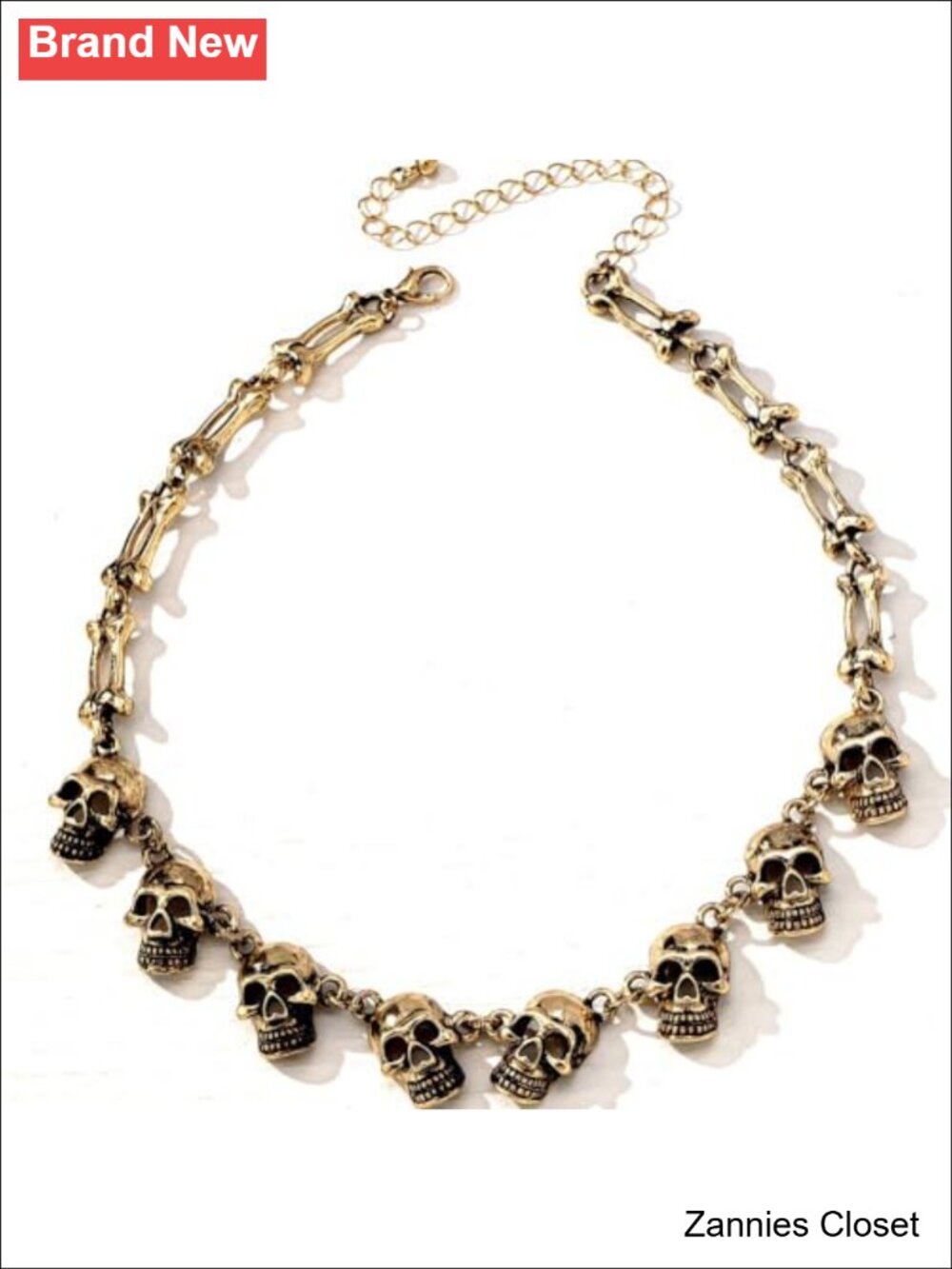 👻 Gothic Skull Bone Chain Choker Necklace Skeleton Pendant Statement Jewelry
